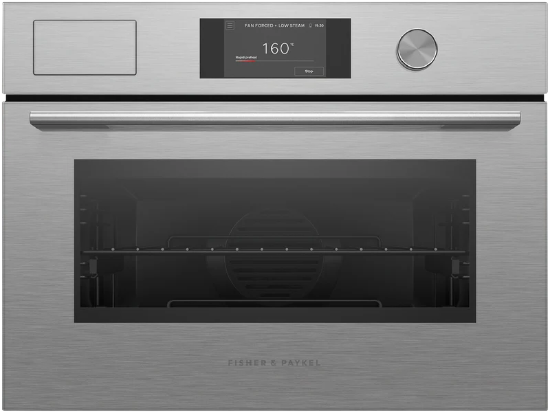 Fisher & Paykel 60cm Series 7, Contemporary Compact Combi-Steam Oven, brushed Silver Glass
