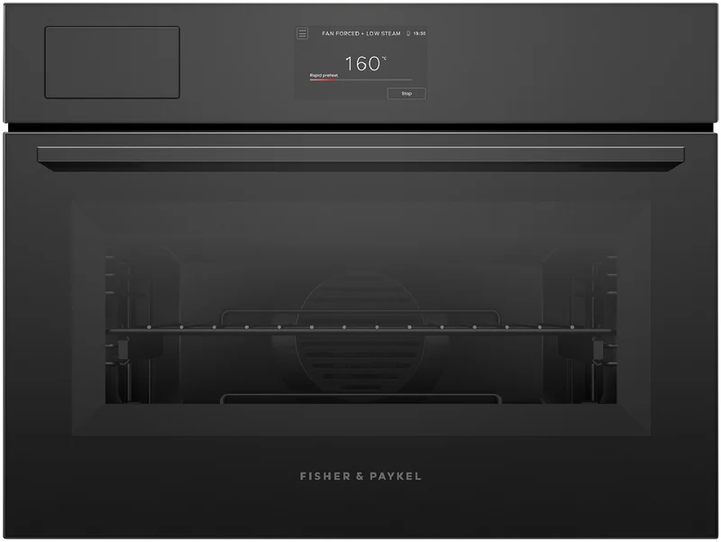 Fisher & Paykel 60cm Series 7, Minimal Compact Combi-Steam Oven, Black Glass