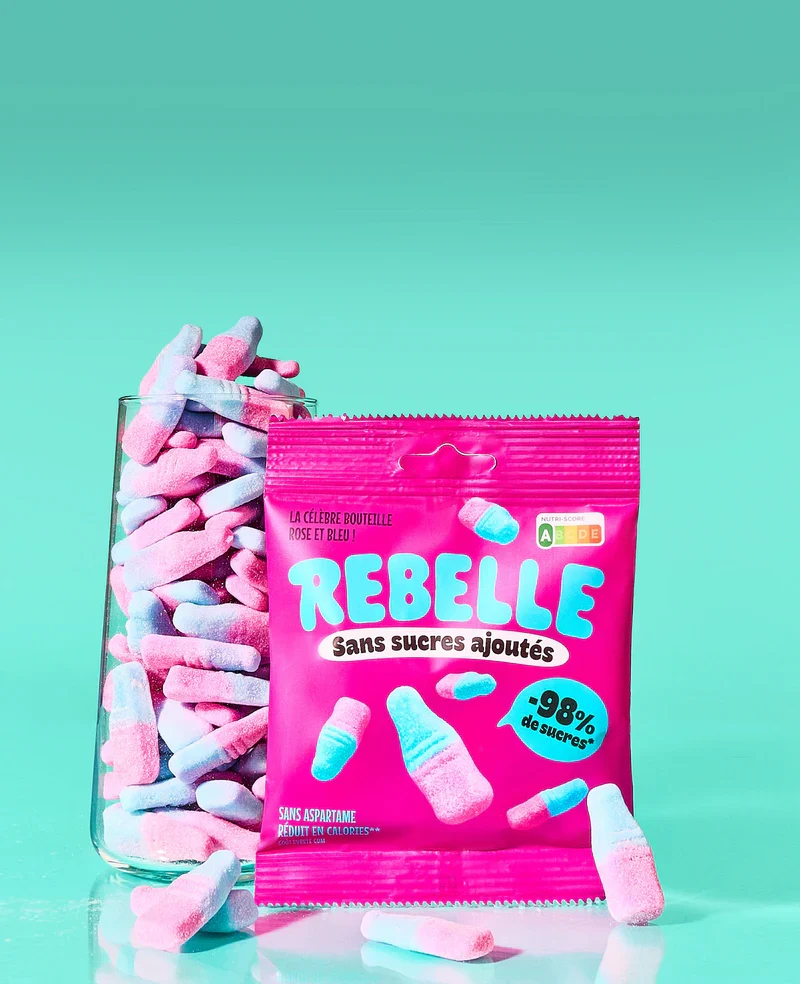 Bonbons bouteilles rose et bleu sans sucre