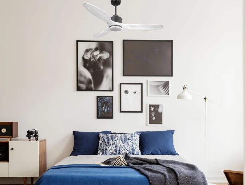 Ventilateur de plafond Réversible Thermostat Dimmable Wifi Moteur à courant continu Toits en pente Télécommande Lumière à trois tons Hypersilence Mémoire