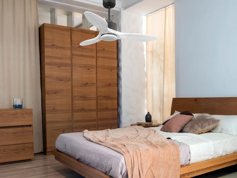 Ventilateur de plafond Réversible Thermostat Dimmable Wifi Moteur à courant continu Toits en pente Télécommande Lumière à trois tons Hypersilence Mémoire
