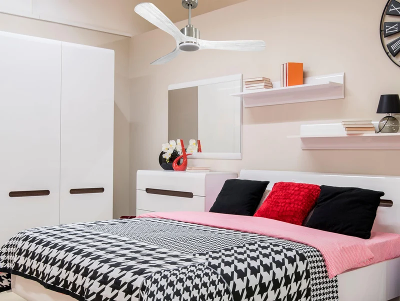 Ventilateur de plafond Réversible Thermostat Dimmable Wifi Moteur à courant continu Toits en pente Télécommande Lumière à trois tons Hypersilence Mémoire
