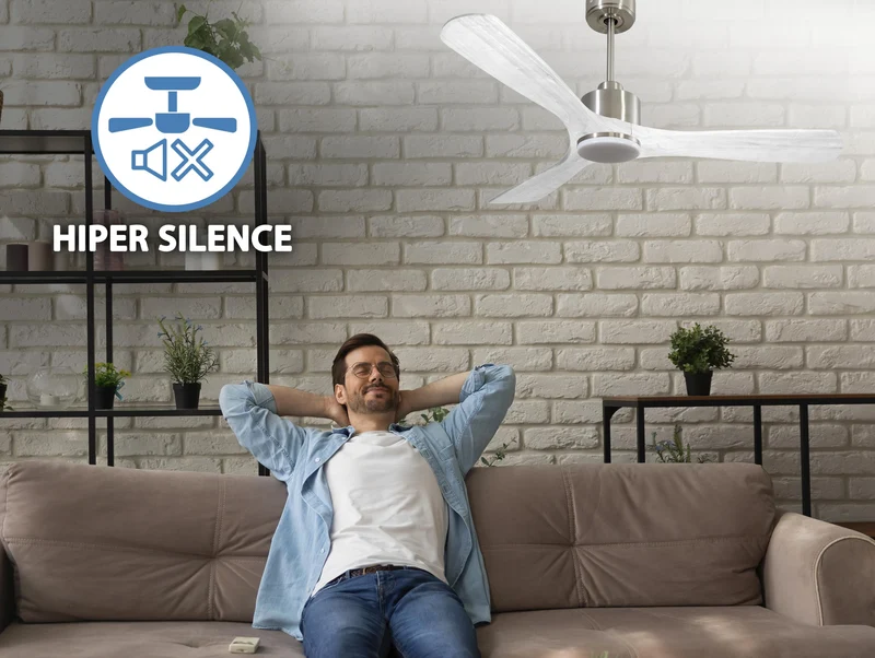 Ventilateur de plafond Réversible Thermostat Dimmable Wifi Moteur à courant continu Toits en pente Télécommande Lumière à trois tons Hypersilence Mémoire