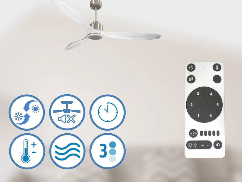 Ventilateur de plafond Réversible Thermostat Dimmable Wifi Moteur à courant continu Toits en pente Télécommande Lumière à trois tons Hypersilence Mémoire
