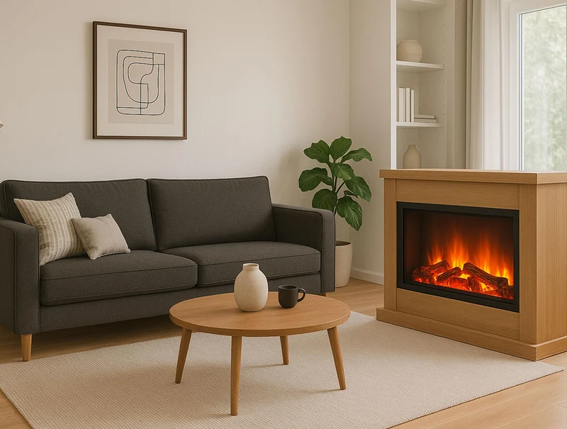Cheminée décorative avec flammes artificielles et bûches