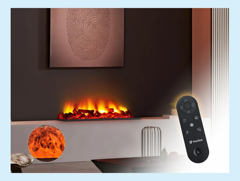 Cheminée décorative avec flammes artificielles et bûches