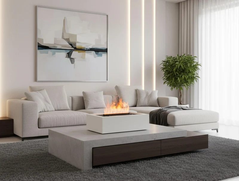 Cheminée de table décorative avec flamme simulée et corps en MDF