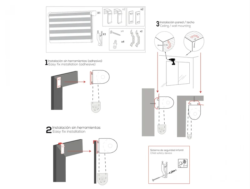 Store enrouleur 140X180 CRÈME EASY FIX Nuit et jour