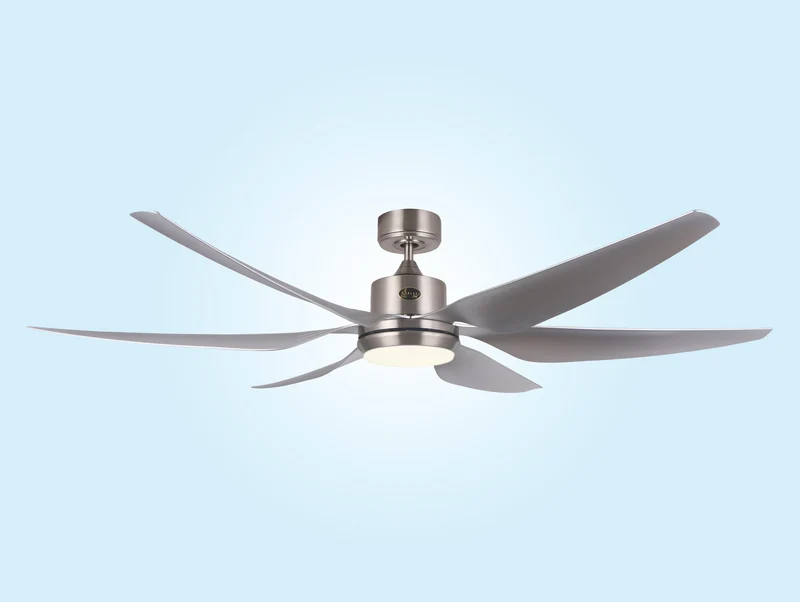 Ventilateur de plafond DC argenté avec pales de 166cm et lumière pour 60m2