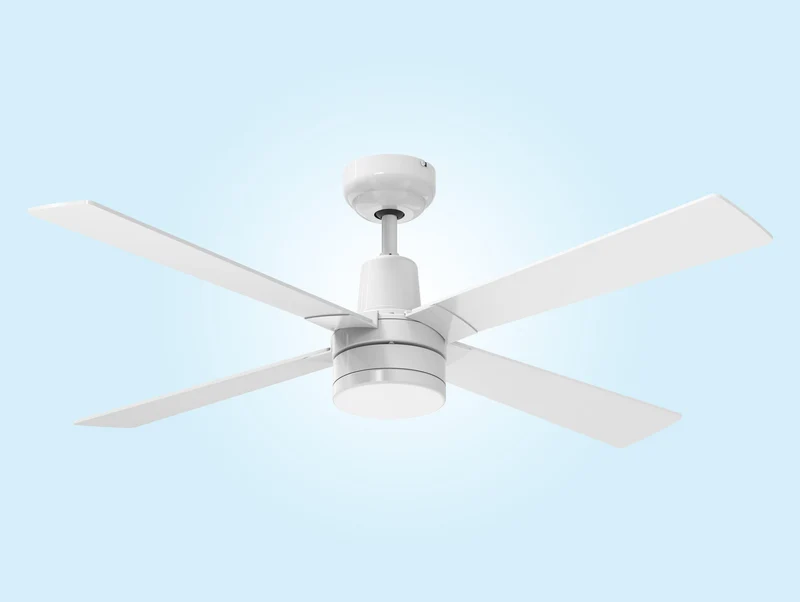 Ventilateur de plafond DC blanc avec pales en MDF 122cm et lumière pour 25m2