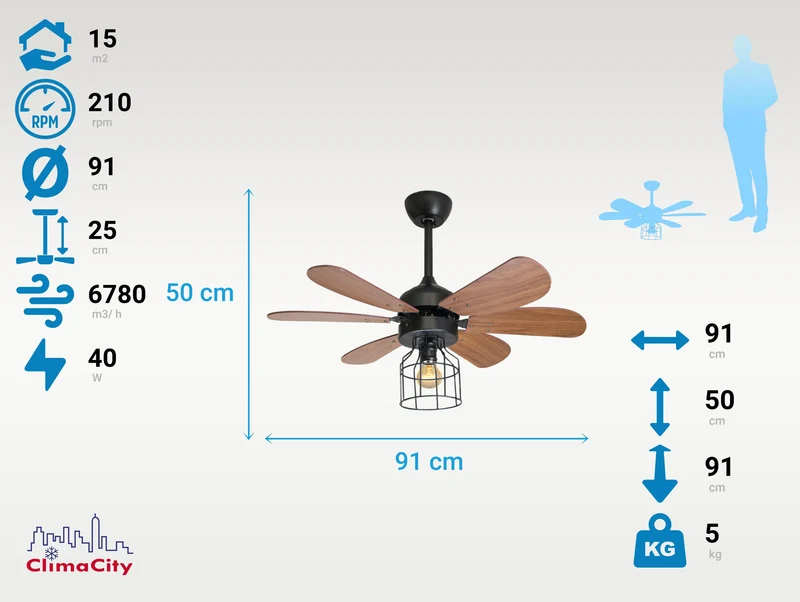 Ventilateur de plafond DC brun avec pales de 91cm et lumière pour 15m2