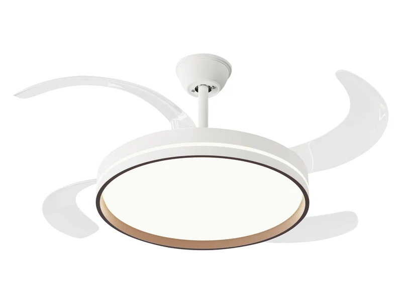 Ventilateur de plafond rétractable avec lumière, diamètre 122 cm, couleur blanc et bois