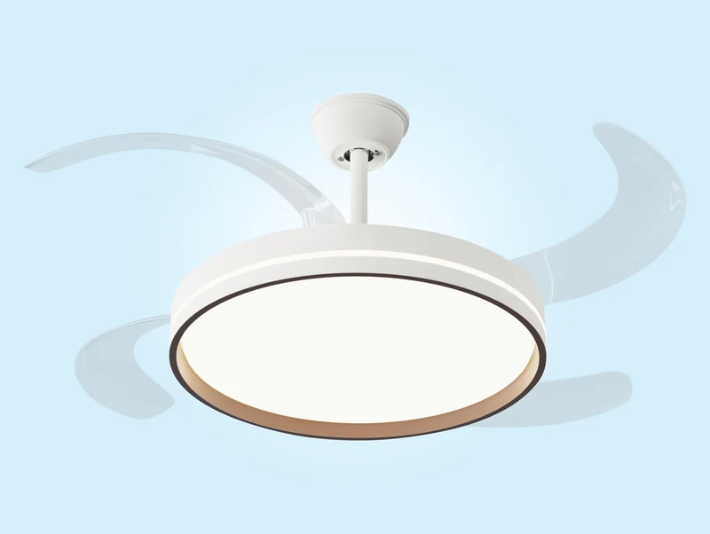 Ventilateur de plafond rétractable avec lumière, diamètre 122 cm, couleur blanc et bois