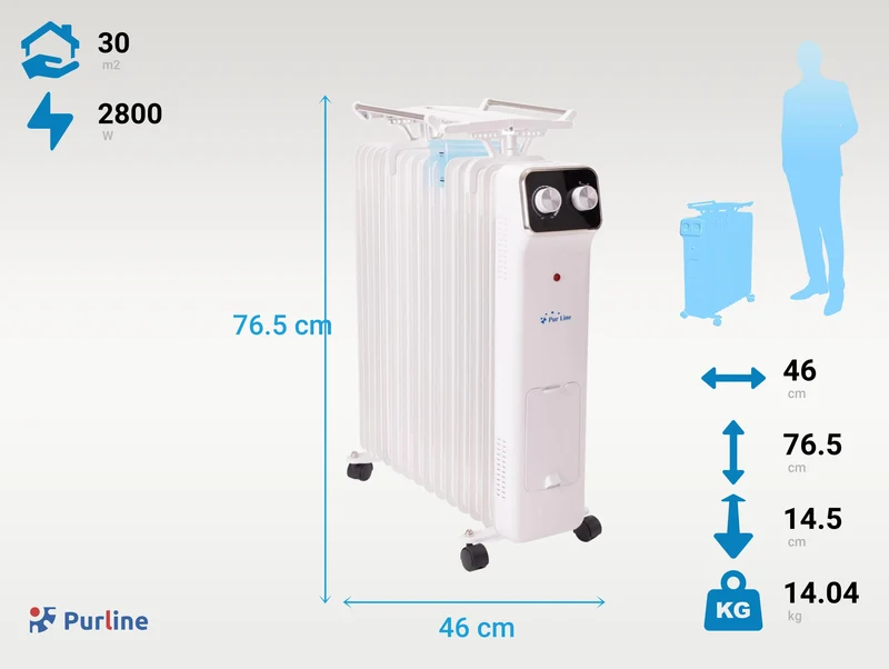 Radiateur d'huile 2800W blanc avec réservoir d'humidification