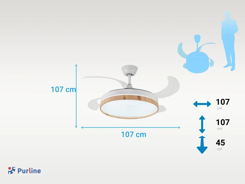 Ventilateur de plafond rétractable avec lumière LED et minuterie