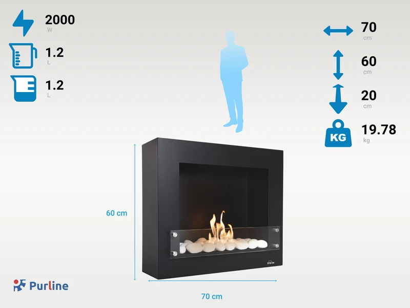 Cheminée à l'éthanol en acier noir et verre trempé
