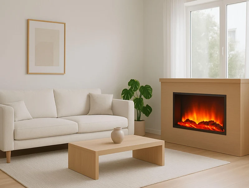 Cheminée décorative avec flammes artificielles et bûches