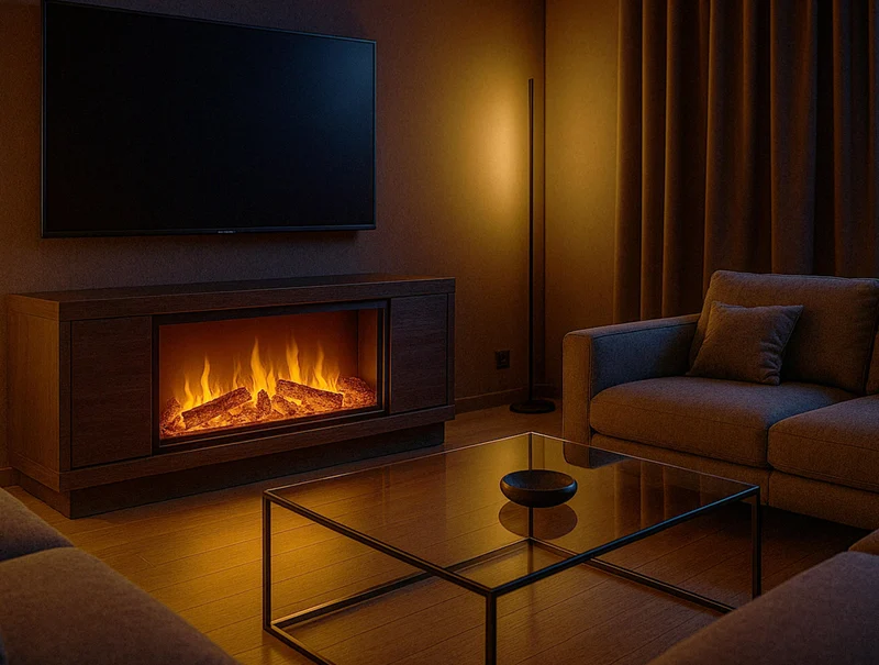 Cheminée décorative avec flammes artificielles et bûches