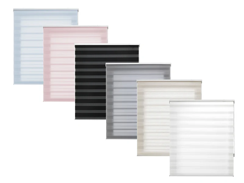 Store à rouleau nuit et jour bicolore avec double toile et chaîne manuelle