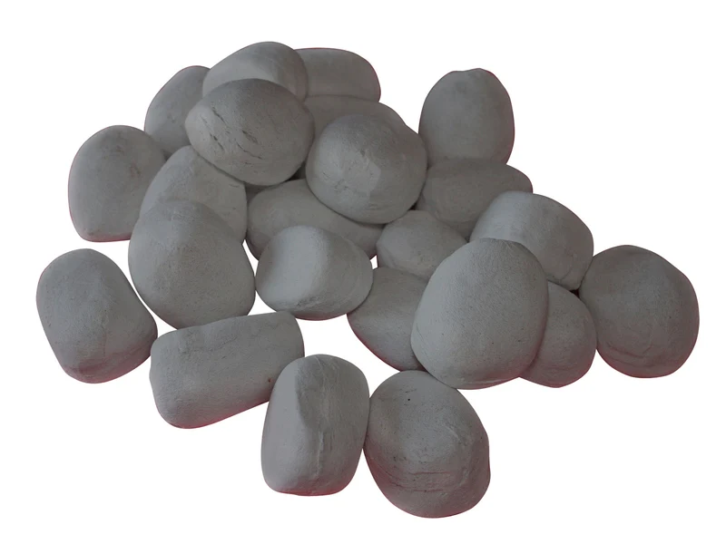 Pierres en fibres céramiques grises décoratives pour cheminée. Lot de 24 pièces.