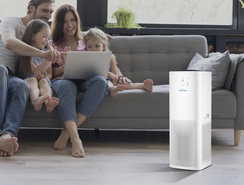 Purificateur d'air avec 2 filtres HEPA, PM2, ioniseur, écran tactile LED, 3 vitesses et mode AUTO pour 90m2.