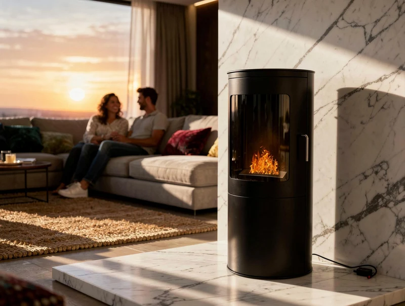 Cheminée à éthanol noire avec porte en verre trempé