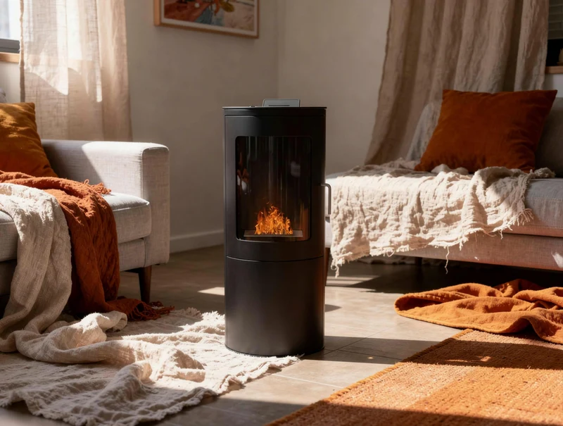 Cheminée à éthanol noire avec porte en verre trempé