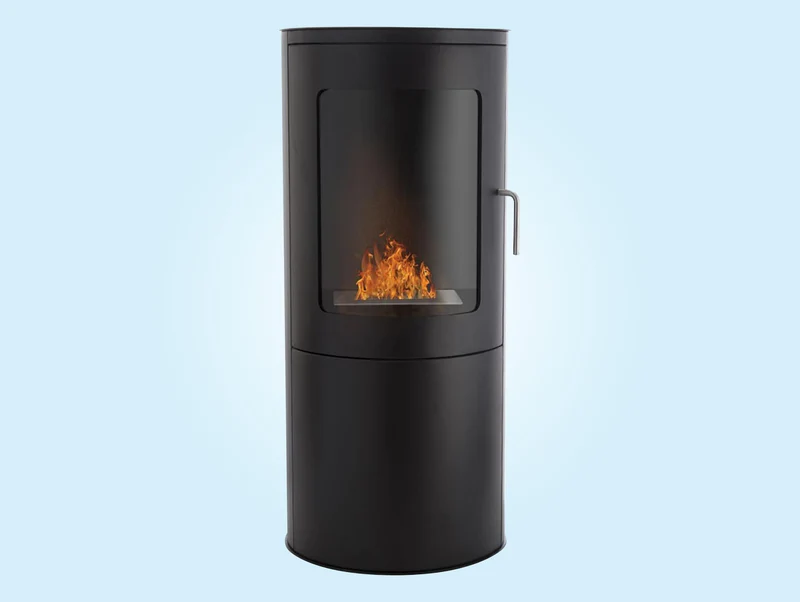 Cheminée à éthanol noire avec porte en verre trempé