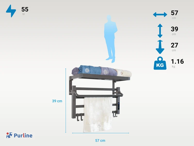 Radiateur sèche-serviettes électrique avec étagère noir 55W