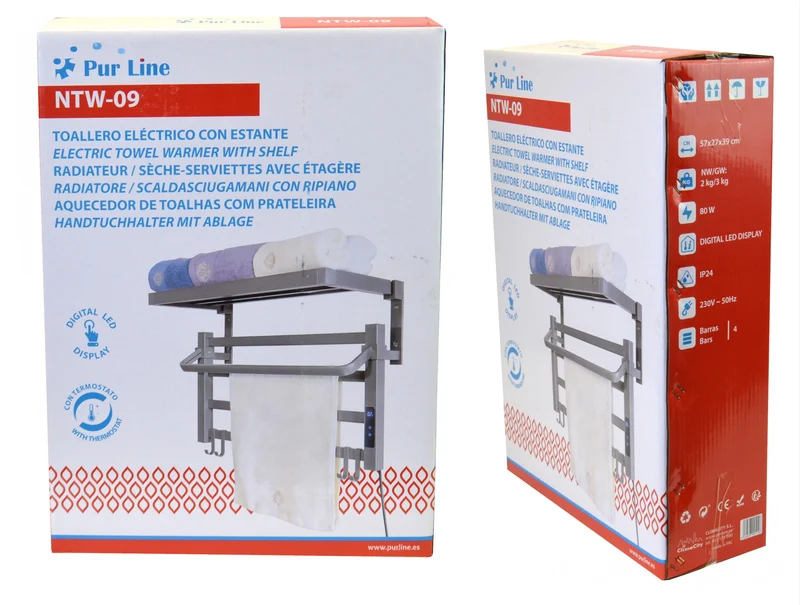Radiateur sèche-serviettes électrique avec étagère noir 55W