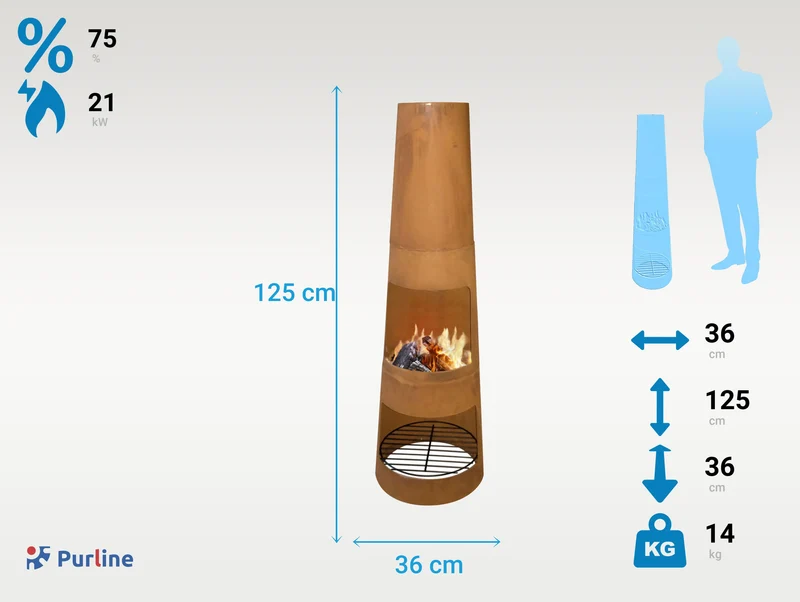 Poêle à bois en acier corten avec sortie de fumée