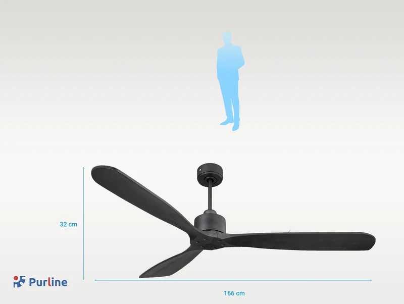 Ventilateur de plafond Réversible Thermostat Wifi Moteur à courant continu Toits en pente Télécommande Hypersilence Mémoire FullWood