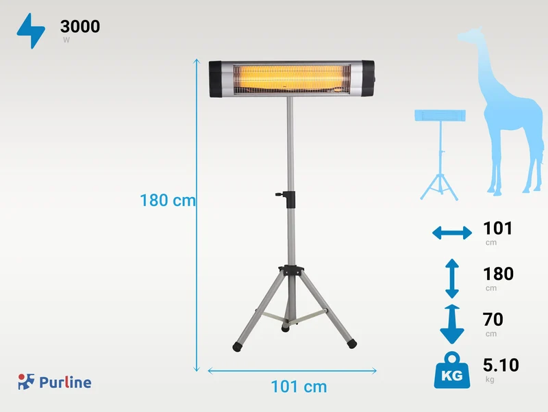 Chauffage halogène 3000W pour une utilisation intérieure ou extérieure