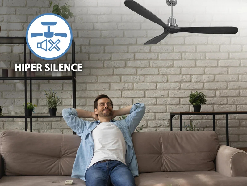 Ventilateur de plafond Réversible Thermostat Wifi Moteur à courant continu Toits en pente Télécommande Hypersilence Mémoire FullWood