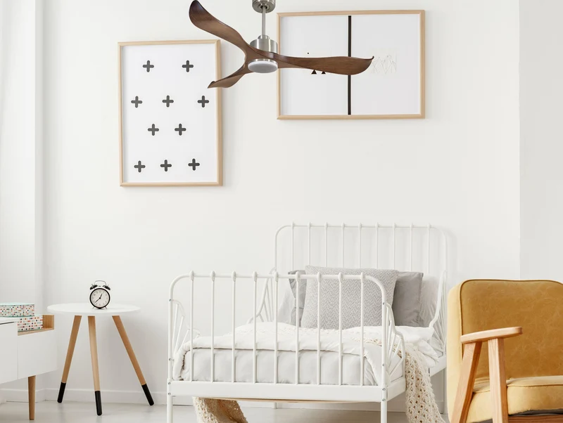Ventilateur de plafond Réversible Thermostat Dimmable Wifi Moteur à courant continu Toits en pente Télécommande Lumière à trois tons Adaptateur 2/3 Lames