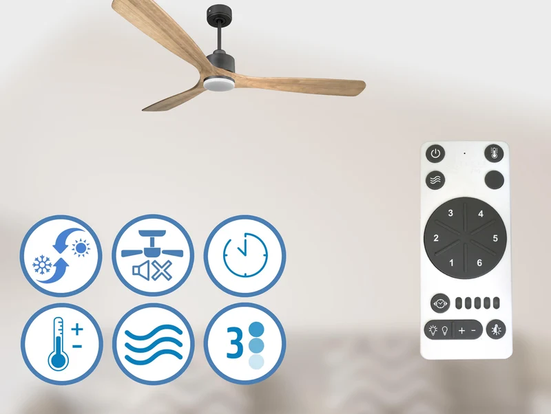 Ventilateur de plafond Réversible Thermostat Dimmable Wifi Moteur à courant continu Toits en pente Télécommande Lumière à trois tons Hypersilence Mémoire