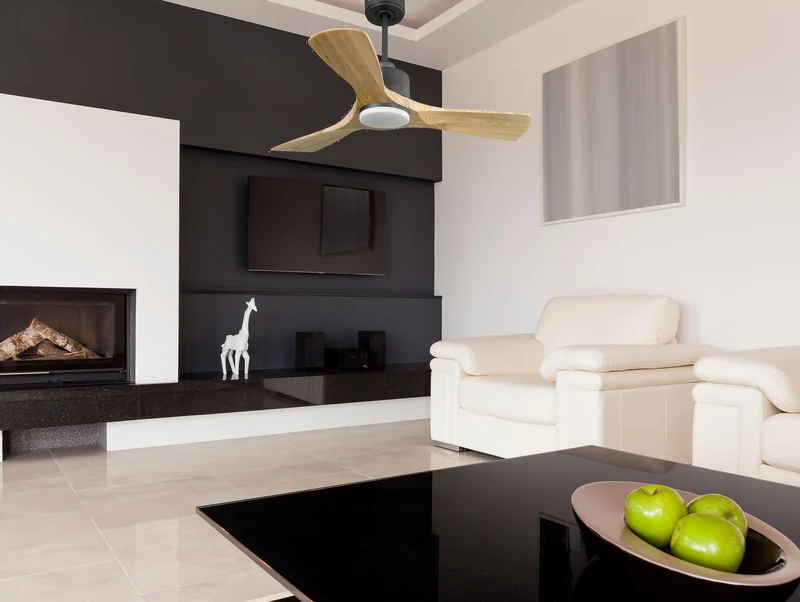 Ventilateur de plafond Réversible Thermostat Dimmable Wifi Moteur à courant continu Toits en pente Télécommande Lumière à trois tons Hypersilence Mémoire
