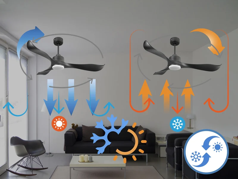 Ventilateur de plafond Réversible Thermostat Dimmable Wifi Moteur à courant continu Toits en pente Télécommande Lumière à trois tons Adaptateur 2/3 Lames