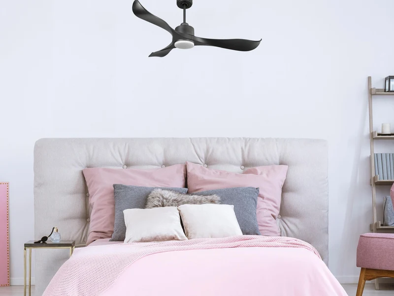 Ventilateur de plafond Réversible Thermostat Dimmable Wifi Moteur à courant continu Toits en pente Télécommande Lumière à trois tons Adaptateur 2/3 Lames