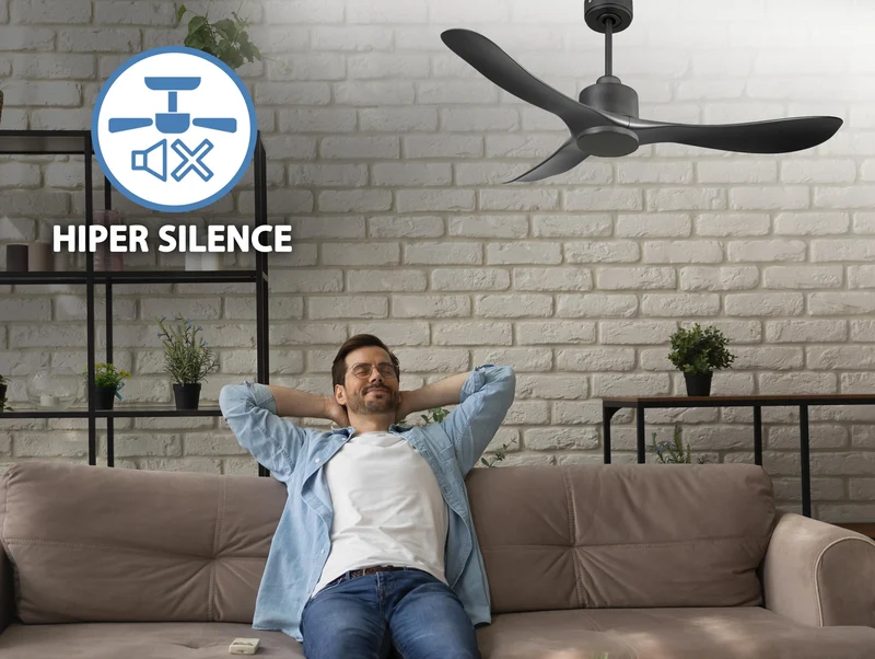 Ventilateur de plafond Réversible Thermostat Wifi Moteur à courant continu Toits en pente Télécommande Hypersilence Mémoire