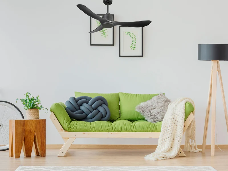 Ventilateur de plafond Réversible Thermostat Wifi Moteur à courant continu Toits en pente Télécommande Hypersilence Mémoire