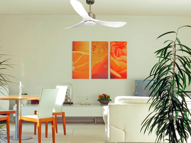 Ventilateur de plafond Réversible Thermostat Dimmable Wifi Moteur à courant continu Toits en pente Télécommande Lumière à trois tons Hypersilence Mémoire