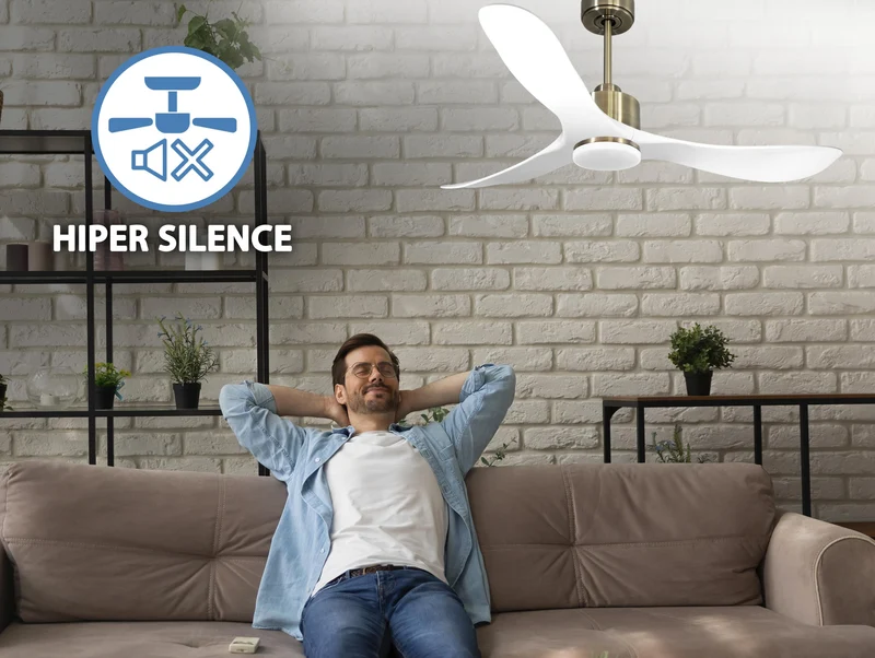 Ventilateur de plafond Réversible Thermostat Dimmable Wifi Moteur à courant continu Toits en pente Télécommande Lumière à trois tons Hypersilence Mémoire