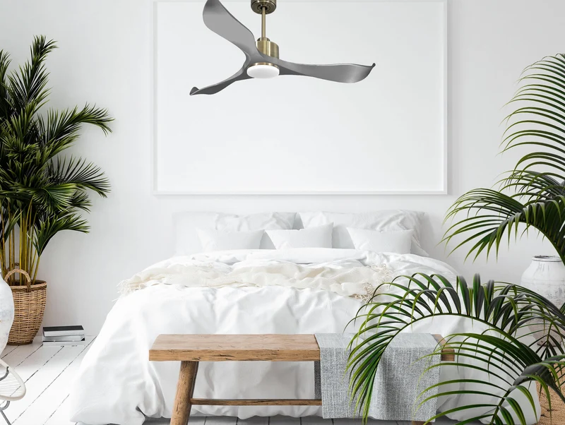 Ventilateur de plafond Réversible Thermostat Dimmable Wifi Moteur à courant continu Toits en pente Télécommande Lumière à trois tons Mémoire