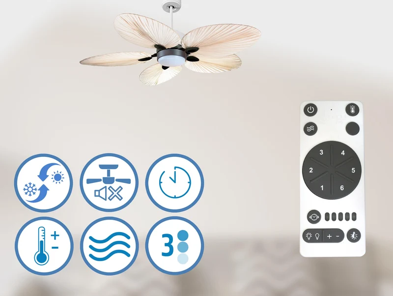 Ventilateur de plafond Wifi Moteur à courant continu Télécommande Lumière à trois tons Hypersilence Mémoire