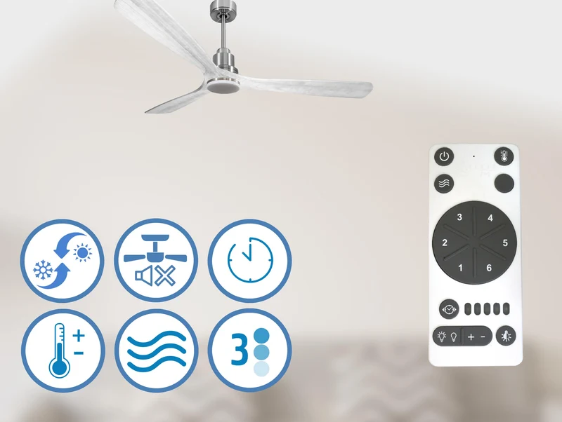 Ventilateur de plafond Réversible Thermostat Dimmable Wifi Moteur à courant continu Toits en pente Télécommande Lumière à trois tons Hypersilence Mémoire