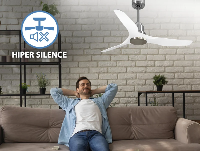 Ventilateur de plafond Réversible Thermostat Wifi Moteur à courant continu Toits en pente Télécommande Adaptateur 2/3 Lames Hypersilence Mémoire